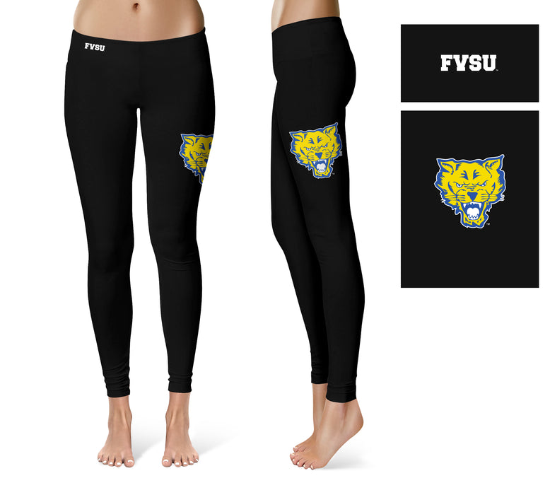 Fort Valley State Wildcats FVSU Vive La Fete Collegiate Large Logo on Thigh Women Black Yoga Leggings 2.5 Waist Tights - Vive La Fête - Online Apparel Store