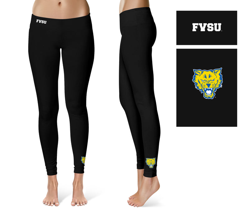 Fort Valley State Wildcats FVSU Vive La Fete Collegiate Large Logo on Thigh Women Black Yoga Leggings 2.5 Waist Tights - Vive La Fête - Online Apparel Store