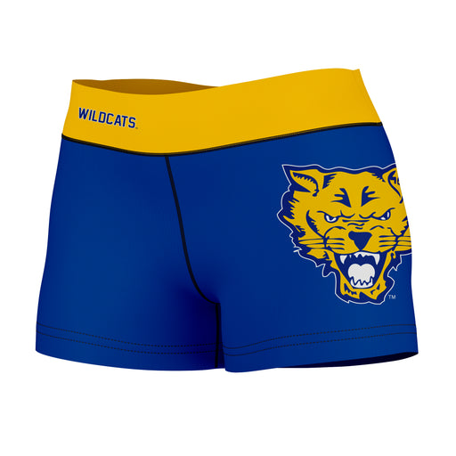 Fort Valley State Wildcats FVSU Logo on Thigh & Waistband  Blue Gold Women Yoga Booty Workout Shorts 3.75 Inseam - Vive La Fête - Online Apparel Store