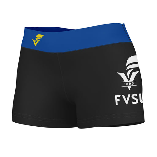 Fort Valley State Wildcats FVSU Logo on Thigh & Waistband Black & Blue Women Yoga Booty Workout Shorts 3.75 Inseam