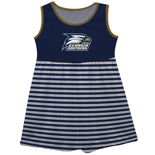 Georgia Southern Eagles Navy and White Sleeveless Tank Dress with Stripes on Skirt by Vive La Fete