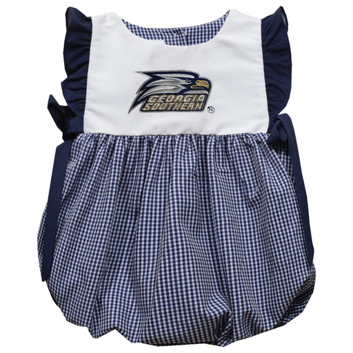 Georgia Southern Eagles Embroidered Navy Gingham Short Sleeve Girls Bubble