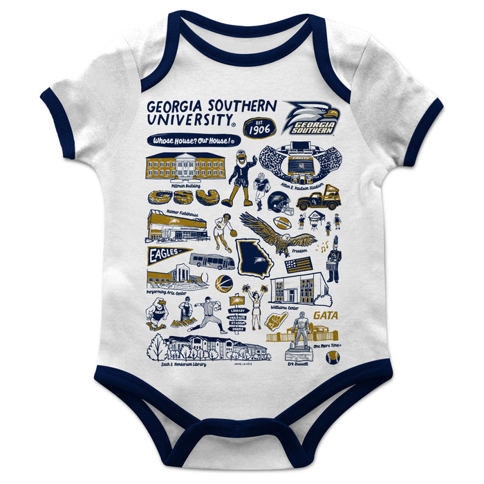 Georgia Southern Eagles Hand Sketched Vive La Fete Impressions Artwork Infant White Short Sleeve Onesie Bodysuit