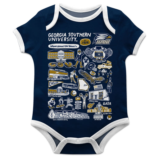 Georgia Southern Eagles Hand Sketched Vive La Fete Impressions Artwork Infant Navy Short Sleeve Onesie Bodysuit