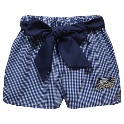 Georgia Southern Eagles Embroidered Navy Gingham Girls Short with Sash