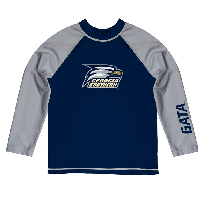 Georgia Southern Eagles Vive La Fete Logo Blue Gray Long Sleeve Raglan Rashguard