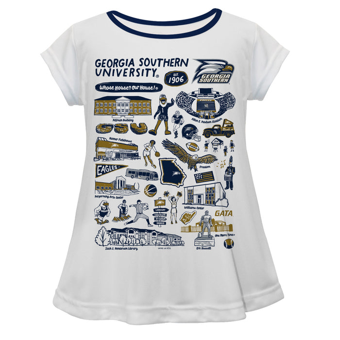 Georgia Southern Eagles Hand Sketched Vive La Fete Impressions Artwork White Short Sleeve Top