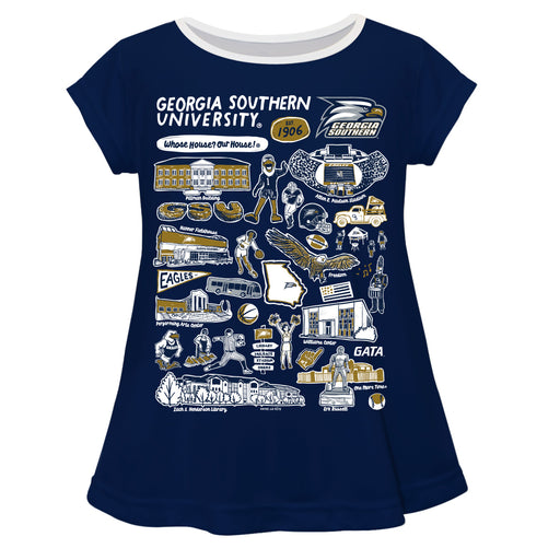 Georgia Southern Eagles Hand Sketched Vive La Fete Impressions Artwork Navy Short Sleeve Top