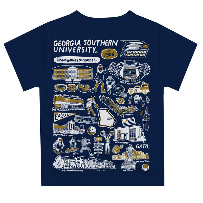Georgia Southern Eagles Hand Sketched Vive La Fete Impressions Artwork Boys Navy Short Sleeve Tee Shirt - Vive La Fête - Online Apparel Store