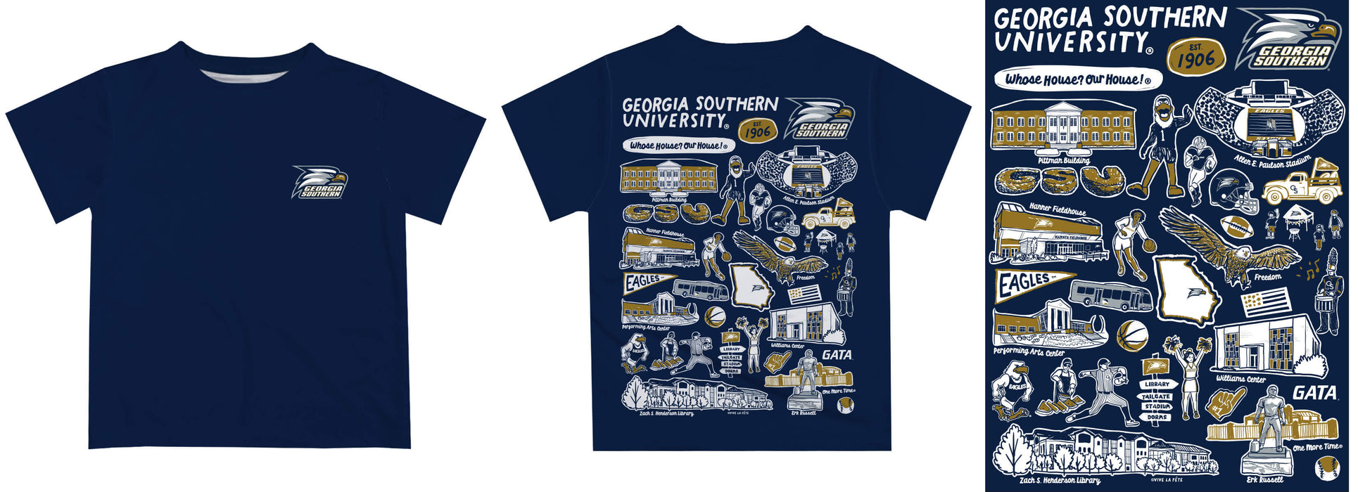 Georgia Southern Eagles Hand Sketched Vive La Fete Impressions Artwork Boys Navy Short Sleeve Tee Shirt - Vive La Fête - Online Apparel Store