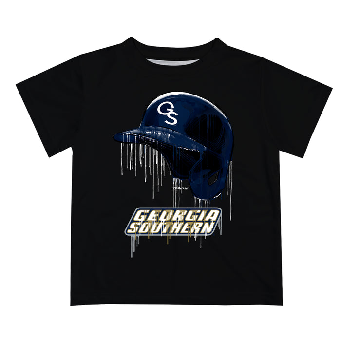 Georgia Southern Eagles Original Dripping Baseball Helmet Black T-Shirt by Vive La Fete