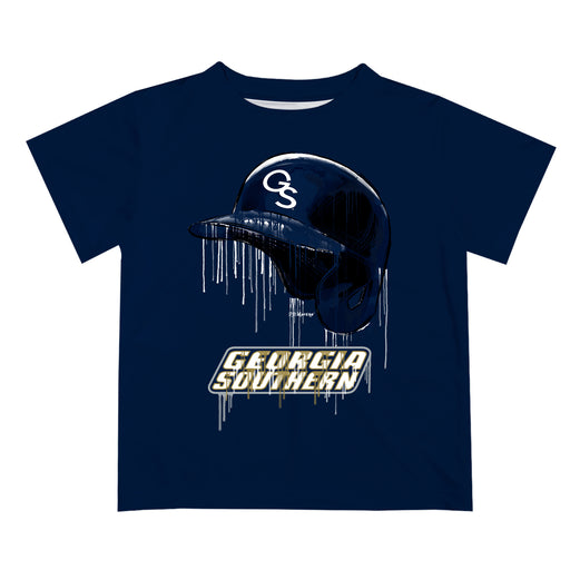 Georgia Southern Eagles Original Dripping Baseball Helmet Blue T-Shirt by Vive La Fete
