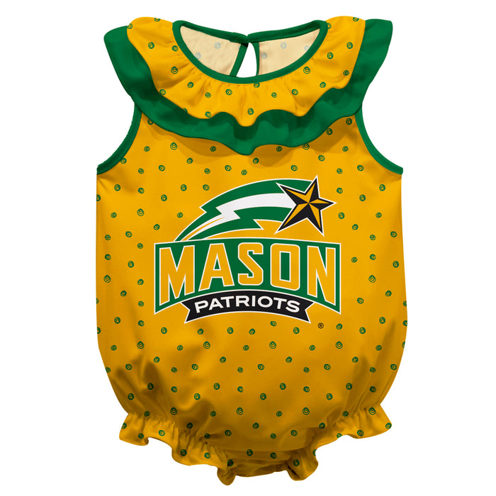 George Mason Patriots Swirls Gold Sleeveless Ruffle Onesie Logo Bodysuit