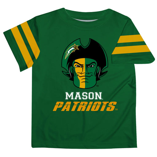 George Mason Patriots Vive La Fete Boys Game Day Green Short Sleeve Tee with Stripes on Sleeves - Vive La Fête - Online Apparel Store