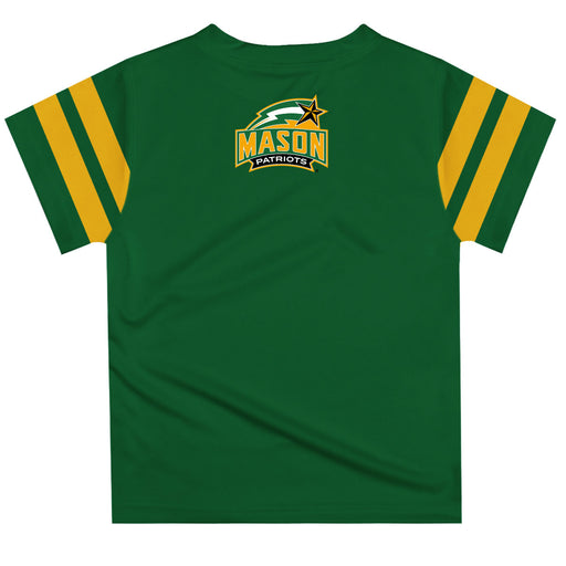George Mason Patriots Vive La Fete Boys Game Day Green Short Sleeve Tee with Stripes on Sleeves - Vive La Fête - Online Apparel Store