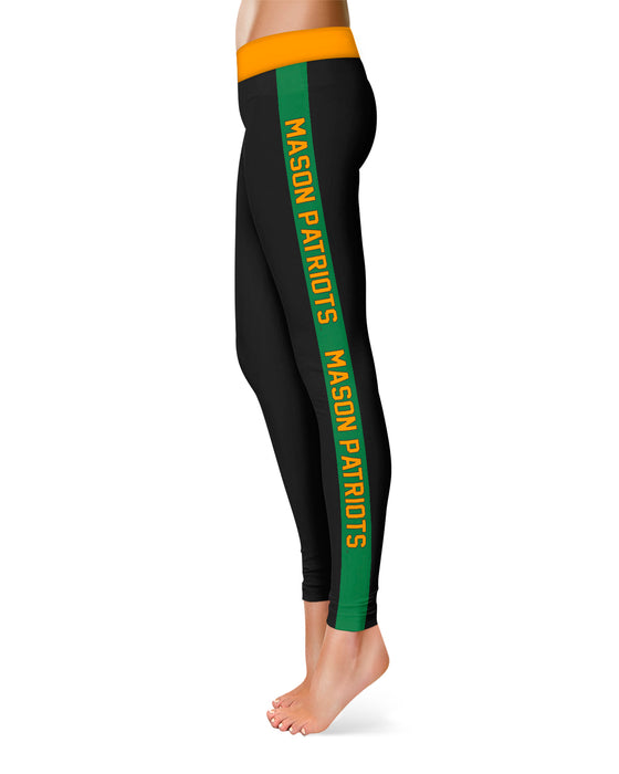 George Mason Patriots Vive La Fete Game Day Collegiate Green Stripes Women Black Yoga Leggings 2 Waist Tights" - Vive La Fête - Online Apparel Store