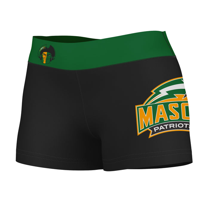 George Mason Patriots Vive La Fete Logo on Thigh & Waistband Black & Green Women Yoga Booty Workout Shorts 3.75 Inseam"