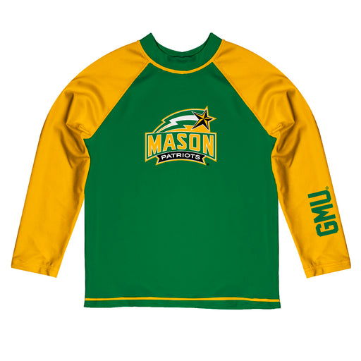 George Mason Patriots Vive La Fete Logo Green Gold Long Sleeve Raglan Rashguard