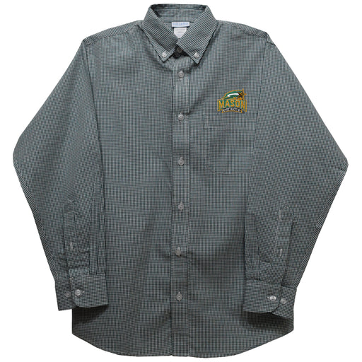 George Mason Patriots Embroidered Hunter Green Gingham Long Sleeve Button Down