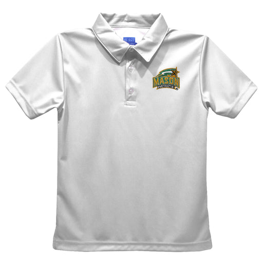 George Mason Patriots Embroidered White Short Sleeve Polo Box Shirt