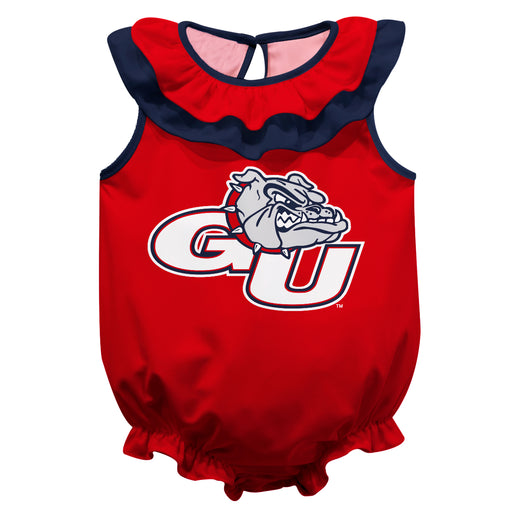Gonzaga University Bulldogs Zags GU Red Sleeveless Ruffle Onesie Logo Bodysuit by Vive La Fete