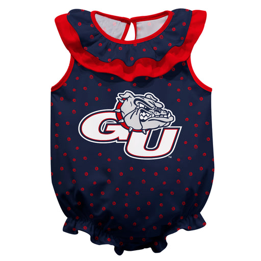 Gonzaga Bulldogs Zags GU Swirls Blue Sleeveless Ruffle Onesie Logo Bodysuit