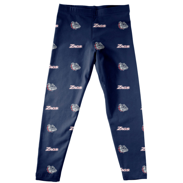 Gonzaga Bulldogs Zags GU Vive La Fete Girls Game Day All Over Logo Elastic Waist Classic Play Navy Leggings Tights - Vive La Fête - Online Apparel Store