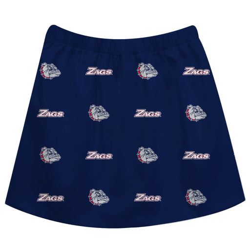 Gonzaga Bulldogs Zags GU Vive La Fete Girls Game Day All Over Logo Elastic Waist Classic Play Navy Skirt - Vive La Fête - Online Apparel Store