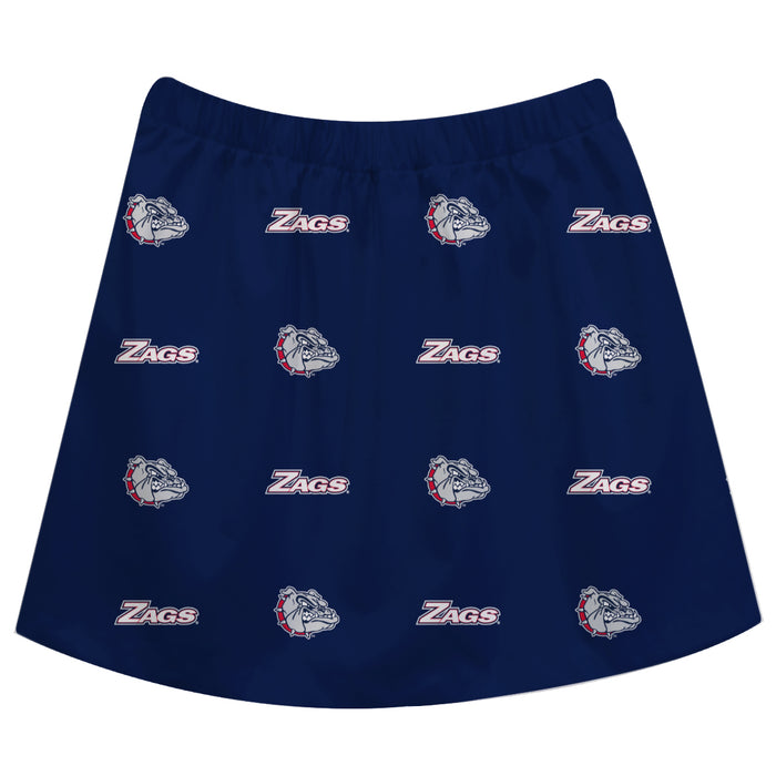 Gonzaga Bulldogs Zags GU Vive La Fete Girls Game Day All Over Logo Elastic Waist Classic Play Navy Skirt - Vive La Fête - Online Apparel Store