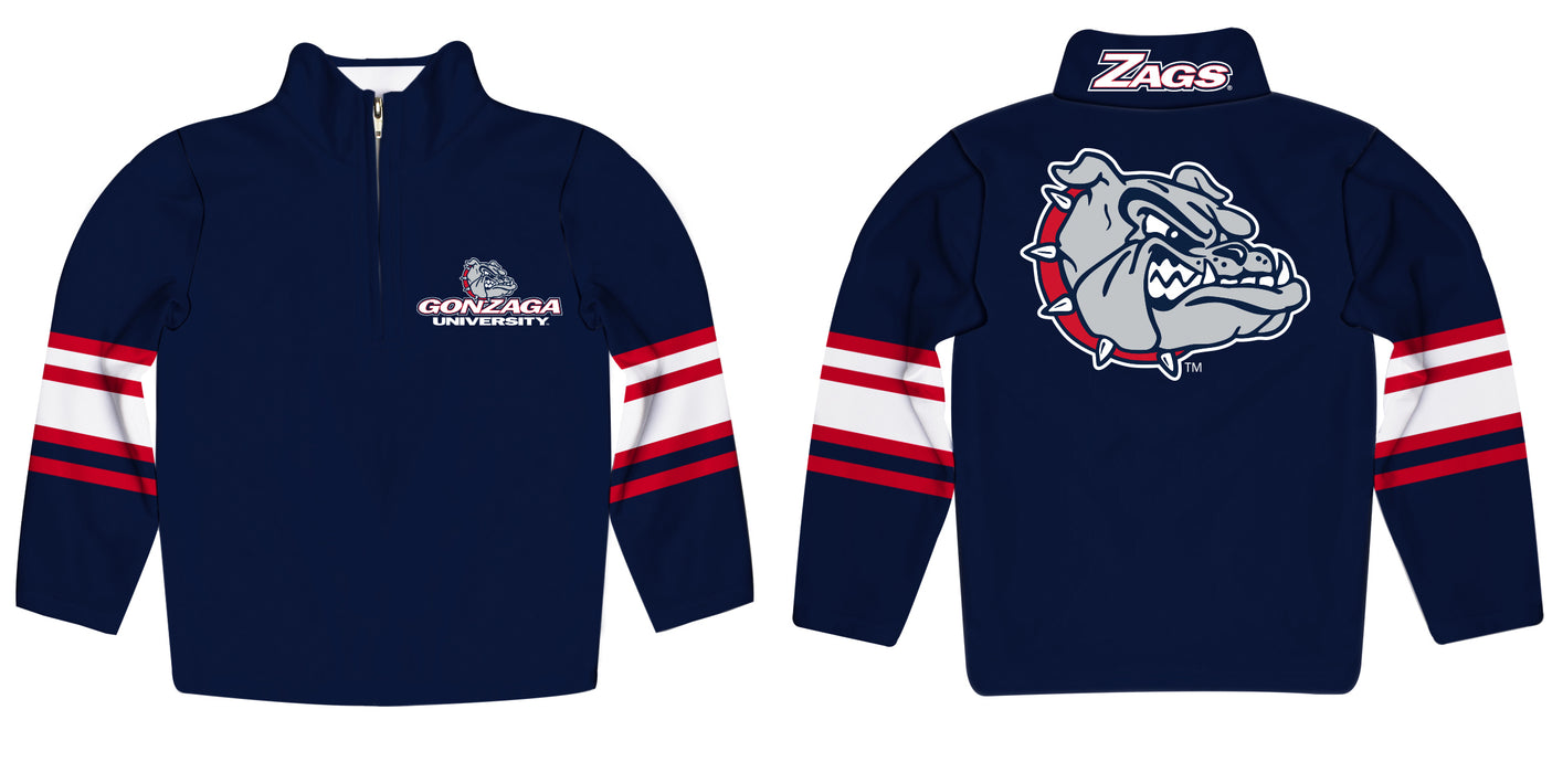 Gonzaga Bulldogs Zags GU Vive La Fete Game Day Navy Quarter Zip Pullover Stripes on Sleeves - Vive La Fête - Online Apparel Store