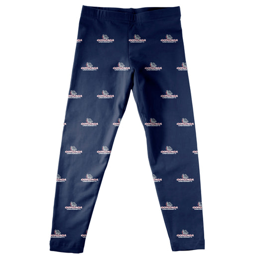 Gonzaga University Bulldogs Zags GU Girls Game Day All Over Logo Elastic Waist Classic Play Navy Leggings Tights - Vive La Fête - Online Apparel Store