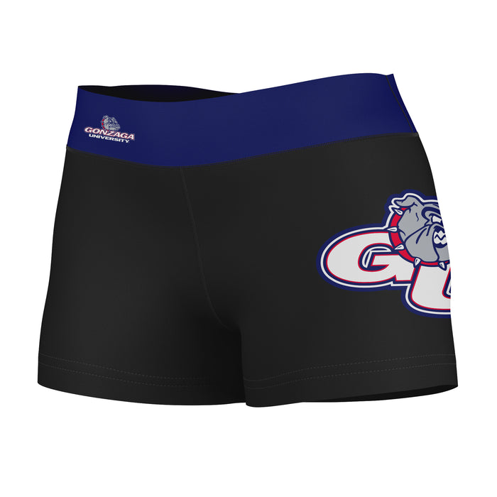 Gonzaga Bulldogs Zags GU Vive La Fete Logo on Thigh & Waistband Black & Blue Women Booty Workout Shorts 3.75 Inseam"