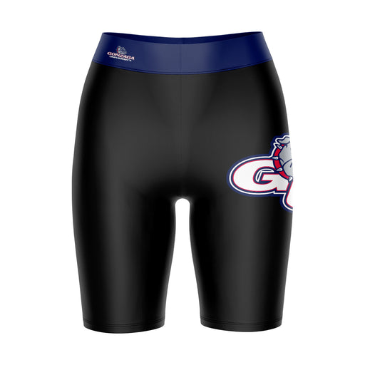 Gonzaga Bulldogs Zags GU Vive La Fete Game Day Logo on Thigh and Waistband Black and Blue Women Bike Short 9 Inseam"
