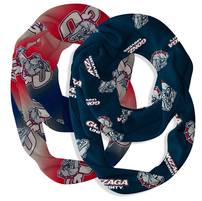 Gonzaga Bulldogs Zags GU Vive La Fete All Over Logo Collegiate Women Set of 2 Light Weight Ultra Soft Infinity Scarfs