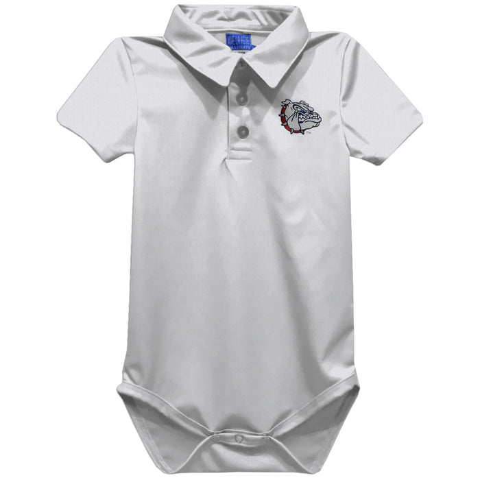 Gonzaga University Bulldogs Zags GU Embroidered White Solid Knit Polo Onesie