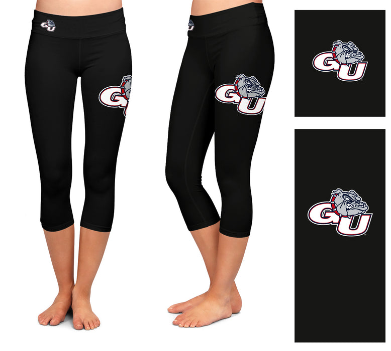 Gonzaga Bulldogs Zags GU Vive La Fete Game Day Collegiate Large Logo on Thigh and Waist Girls Black Capri Leggings - Vive La Fête - Online Apparel Store