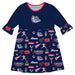 Gonzaga Bulldogs Zags GU 3/4 Sleeve Solid Blue Repeat Print Hand Sketched Vive La Fete Impressions Artwork on Skirt