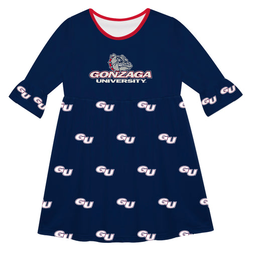 Gonzaga Bulldogs Zags GU Vive La Fete Girls Game Day 3/4 Sleeve Solid Blue All Over Logo on Skirt