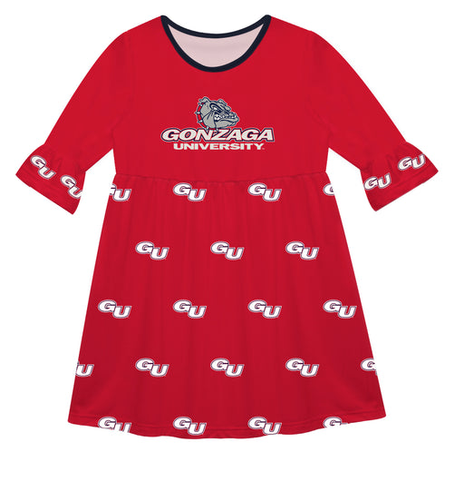 Gonzaga Bulldogs Zags GU Vive La Fete Girls Game Day 3/4 Sleeve Solid Red All Over Logo on Skirt