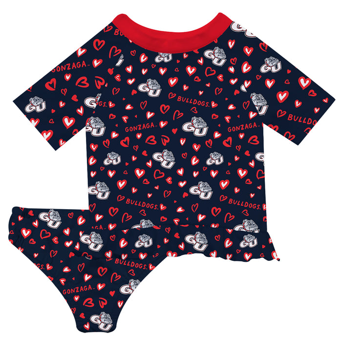 Gonzaga University Bulldogs Zags GU Vive La Fete All Over Logo Blue Long Sleeve Bikini Set