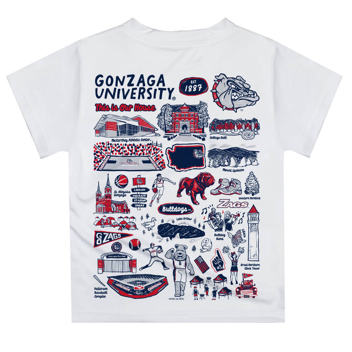 Gonzaga University Bulldogs Zags GU Hand Sketched Vive La Fete Impressions Artwork Boys Red Short Sleeve Tee Shirt - Vive La Fête - Online Apparel Store