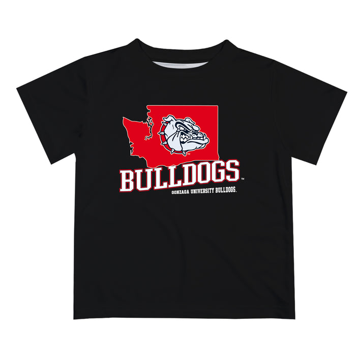Gonzaga Bulldogs Zags GU Vive La Fete State Map Black Short Sleeve Tee Shirt