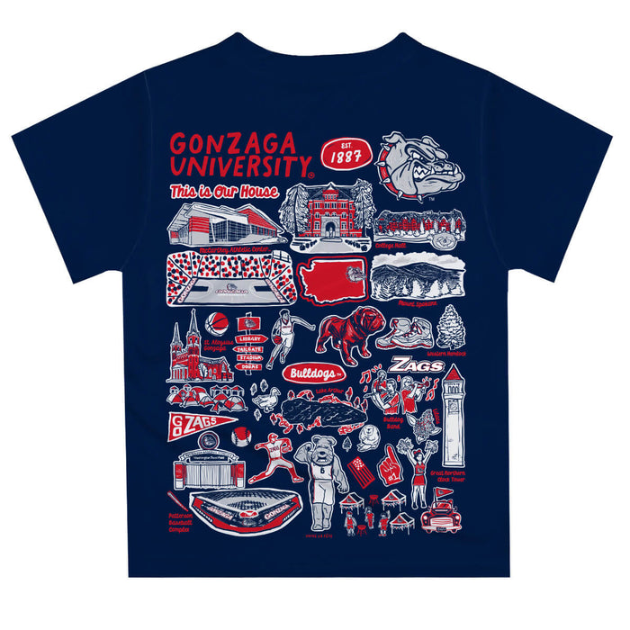 Gonzaga University Bulldogs Zags GU Hand Sketched Vive La Fete Impressions Artwork Boys Red Short Sleeve Tee Shirt - Vive La Fête - Online Apparel Store