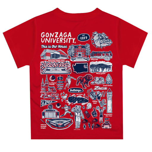 Gonzaga University Bulldogs Zags GU Hand Sketched Vive La Fete Impressions Artwork Boys Red Short Sleeve Tee Shirt - Vive La Fête - Online Apparel Store