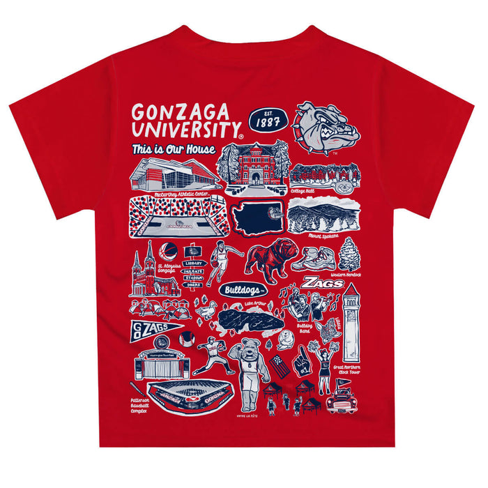 Gonzaga University Bulldogs Zags GU Hand Sketched Vive La Fete Impressions Artwork Boys Red Short Sleeve Tee Shirt - Vive La Fête - Online Apparel Store