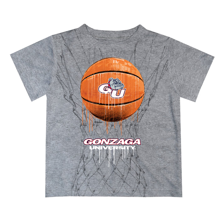 Gonzaga Bulldogs Zags GU Original Dripping Basketball Heather Gray T-Shirt by Vive La Fete