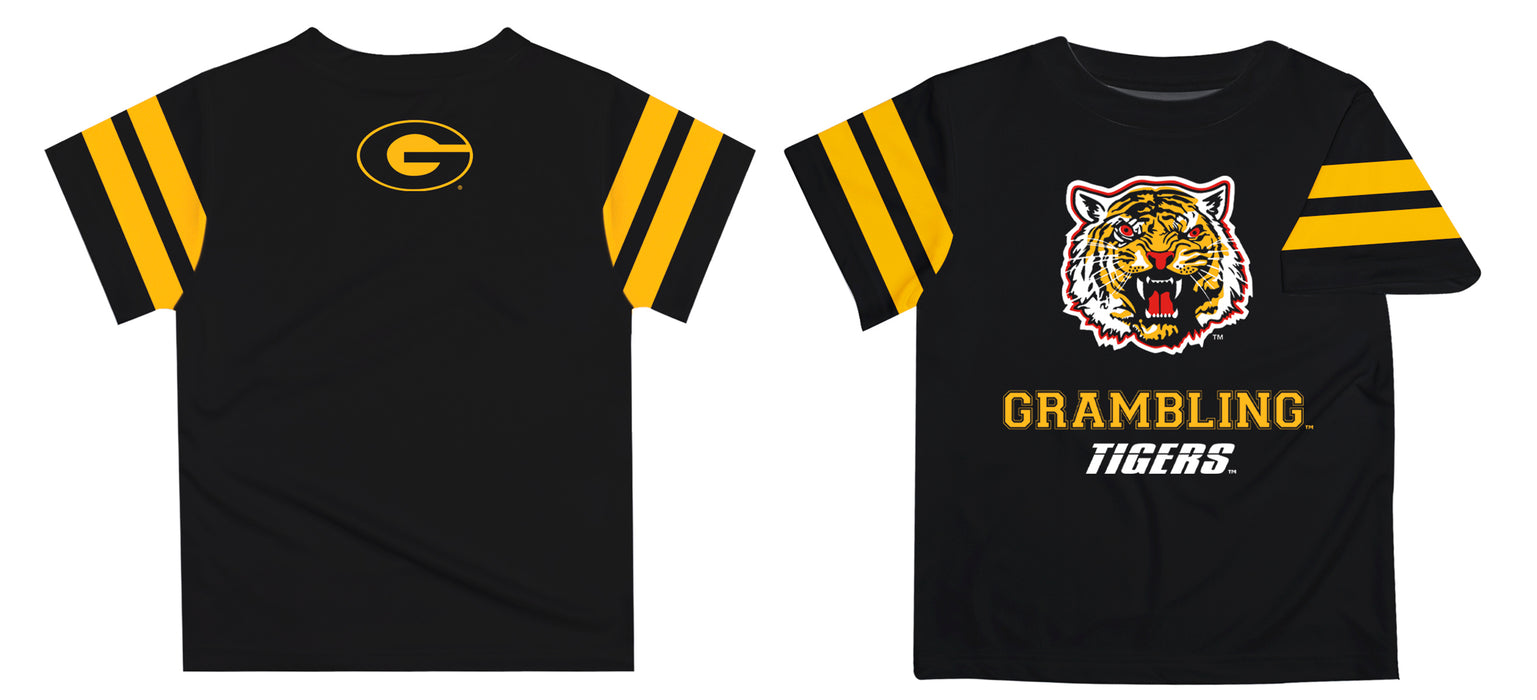Grambling State Tigers GSU Vive La Fete Boys Game Day Black Short Sleeve Tee with Stripes on Sleeves - Vive La Fête - Online Apparel Store