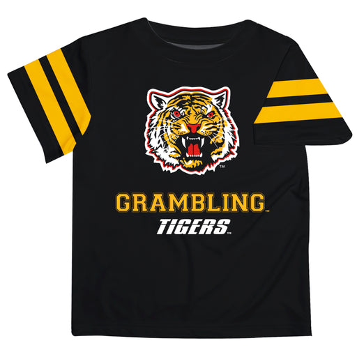 Grambling State Tigers GSU Vive La Fete Boys Game Day Black Short Sleeve Tee with Stripes on Sleeves - Vive La Fête - Online Apparel Store