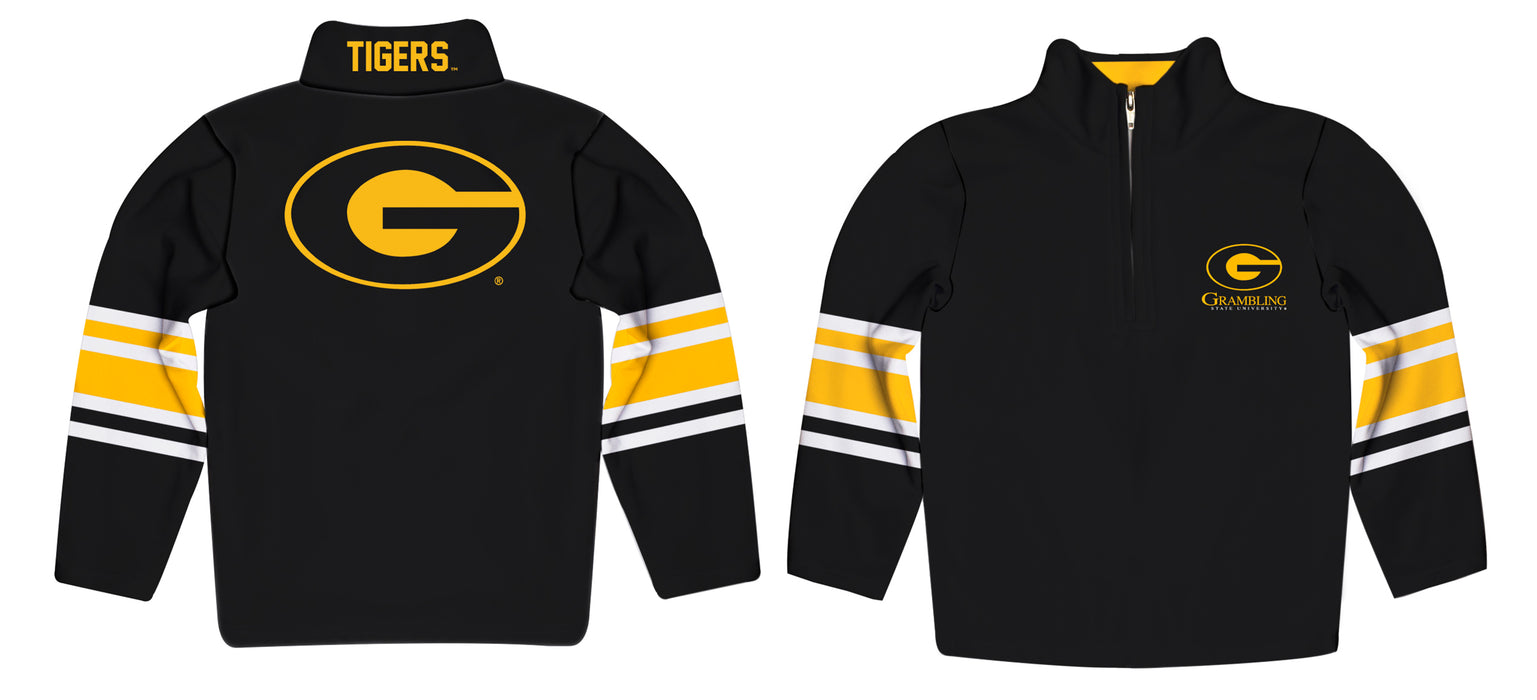 Grambling State Tigers GSU Vive La Fete Game Day Black Quarter Zip Pullover Stripes on Sleeves - Vive La Fête - Online Apparel Store