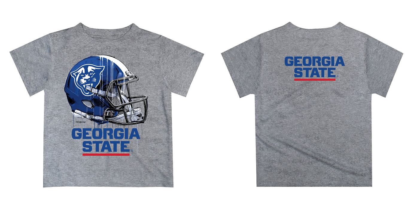 Georgia State Panthers Original Dripping Football Helmet Heather Gray T-Shirt by Vive La Fete - Vive La Fête - Online Apparel Store